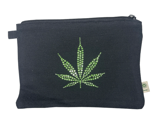 Green Rhinestone Leaf Hemp Bag